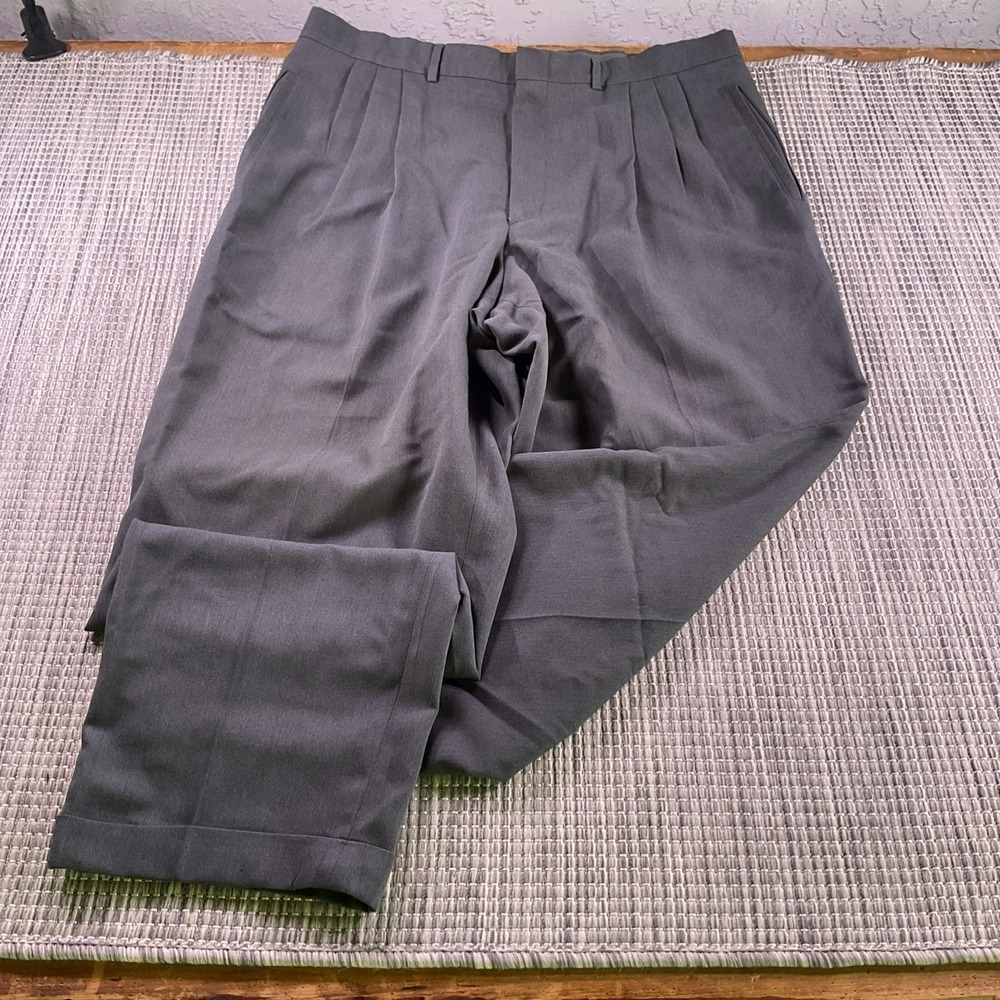 Savane Deep Dye Mens Pleated Dress Pants Olive Green Cuffed W36 L29